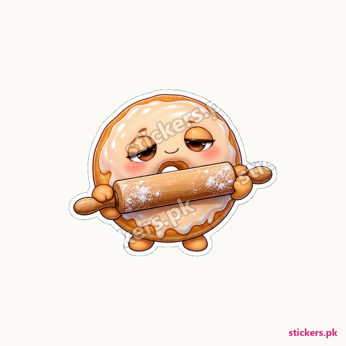 Glazed Donut Character Rolling Pin Sticker die-cut sticker