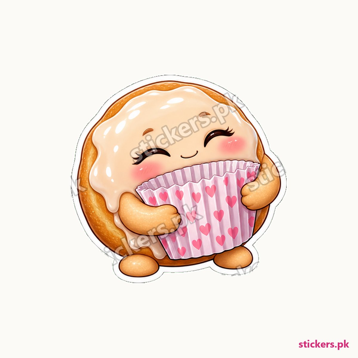 Glazed Donut Character Paper Cupcake Sticker die-cut sticker