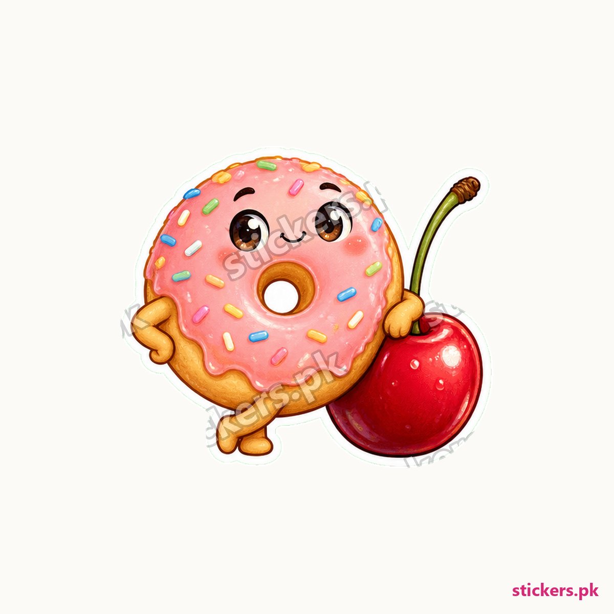 Glazed Donut Character Cherry On Sticker die-cut sticker