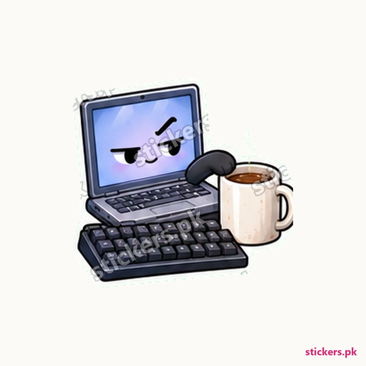 Laptop Character Coffee Mug Sticker die-cut sticker