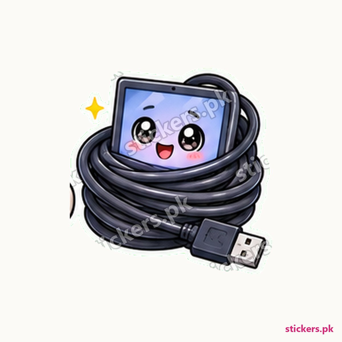 Laptop Character Coiled Cable Sticker die-cut sticker