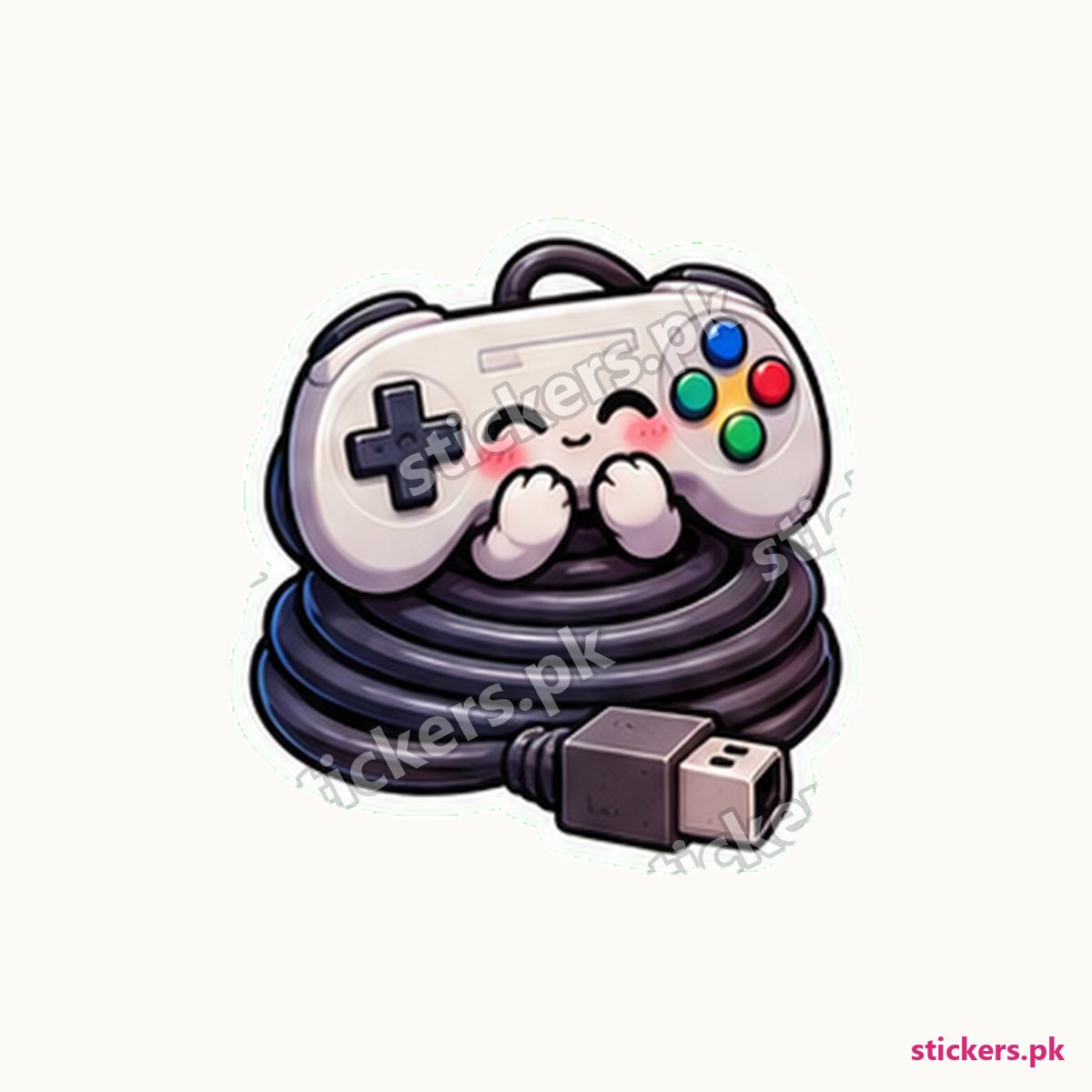 Retro Game Controller Coiled Cable Sticker die-cut sticker