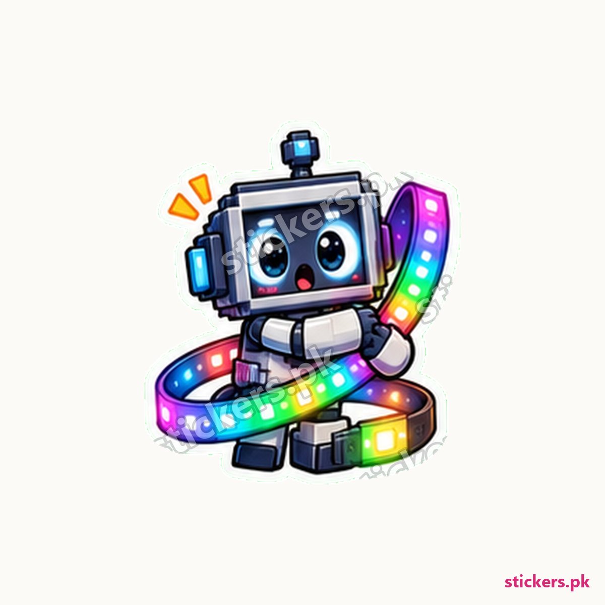 Pixel-Art Robot Glowing Rgb Sticker die-cut sticker