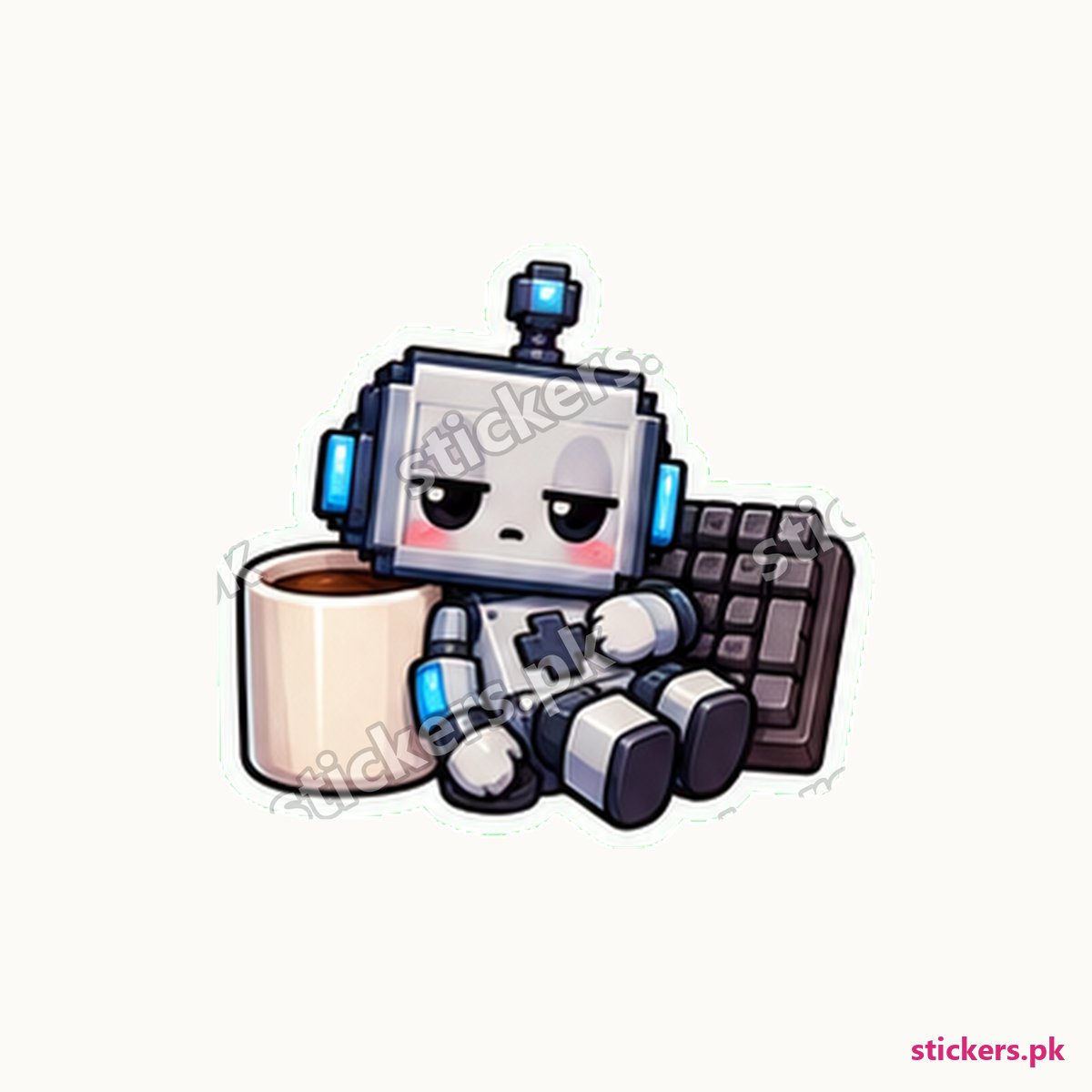 Pixel-Art Robot Coffee Mug Sticker die-cut sticker