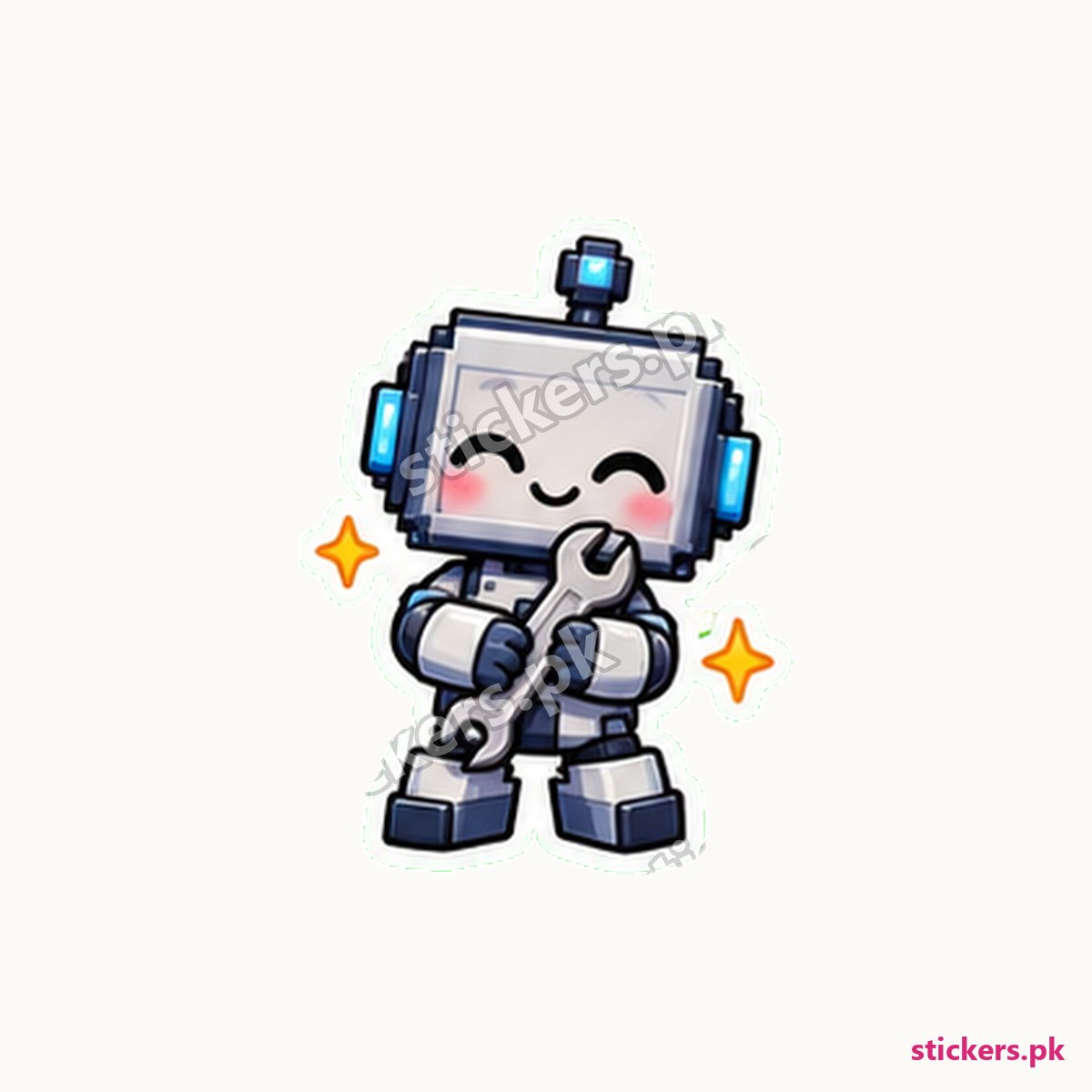 Pixel-Art Robot Tiny Wrench Sticker die-cut sticker