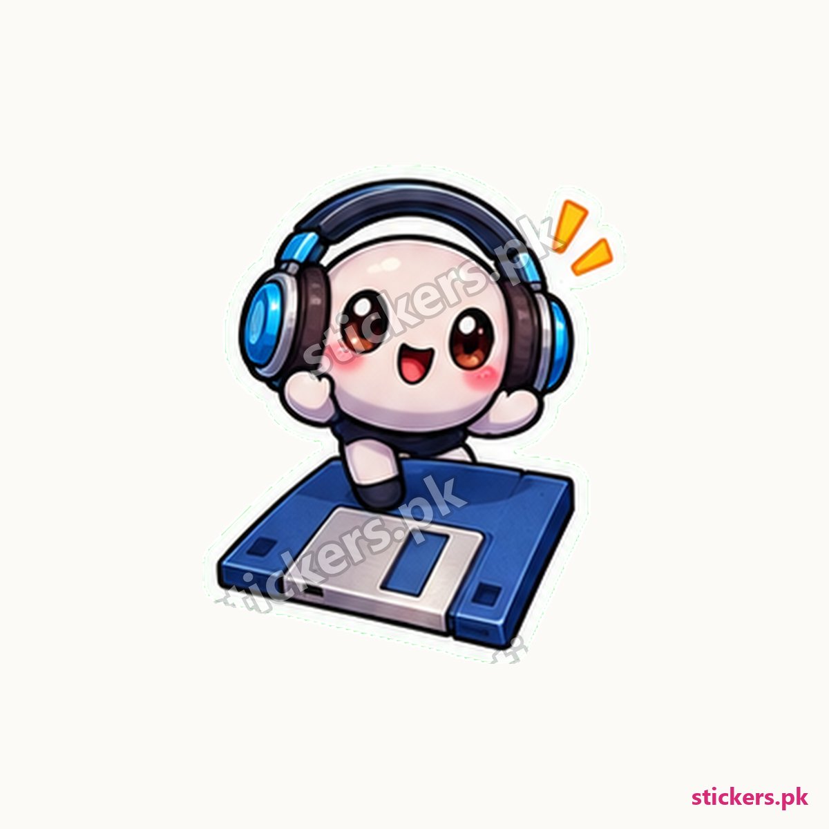 Headphone Mascot Floppy Disk Sticker die-cut sticker