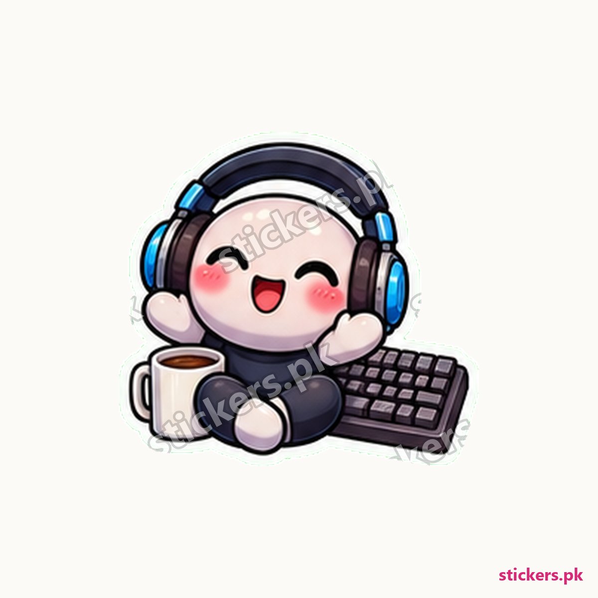 Headphone Mascot Coffee Mug Sticker die-cut sticker