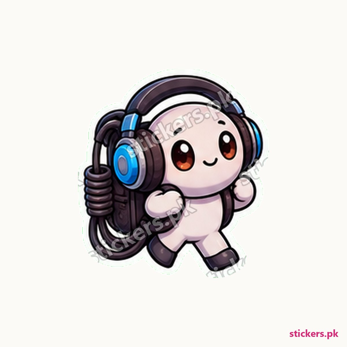 Headphone Mascot Coiled Cable Sticker die-cut sticker