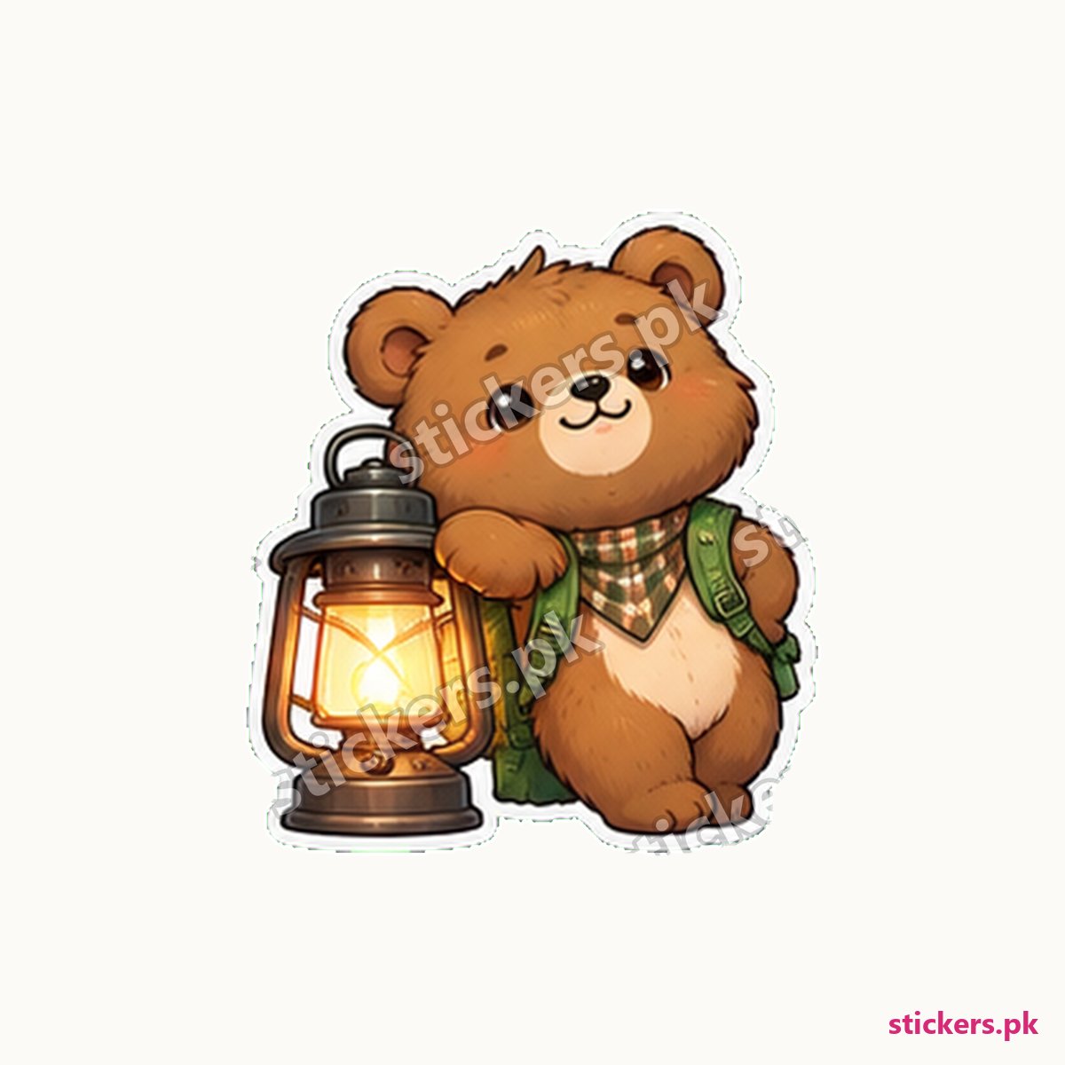 Honey-Brown Bear Camping Lantern Sticker die-cut sticker